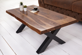 Massief salontafel met boomrand AMAZONAS 110 cm bruin sheesham met X-frame