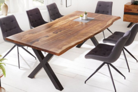 Massieve eettafel AMAZONAS 220cm bruin sheesham met X-onderstel