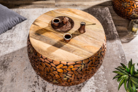 Set van 2 salontafels STONE MOSAIC 65cm koper acaciahout handgemaakte mozaïek look