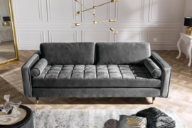 Elegante design 3-zitsbank COSY VELVET 225 cm grijs fluweel stof