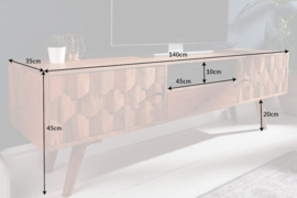 Massief tv-bord  140cm naturel acacia 3D-oppervlak massief hout