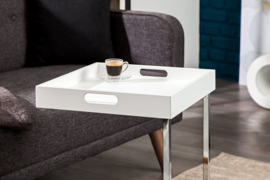 Design bijzettafel CIANO 40cm wit chroom dienbladtafel