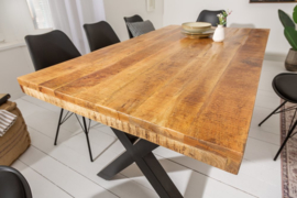 Massieve eettafel IRON CRAFT 160 cm mangohout industrieel design met X-poten
