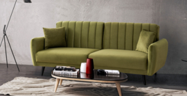 Moderne Slaapbank 219 cm in fluwelenstof kleur Pistache Groen met verstelbare rugleuning incl. 2 kussens