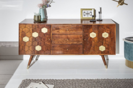Massief dressoir 145 cm acacia bruin goud retro design