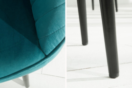 Edele fauteuil TURIN turkoois fluweel met sierstiksels
