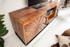 Industrieel tv-meubel WOOD ART 145cm mangohout met houten mozaïek handgemaakt