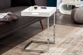 Design bijzettafel CIANO 40cm wit chroom dienbladtafel