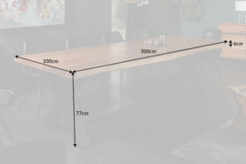 Massieve boomstam eettafel MAMMUT NATURE 300cm acacia 6cm tafelblad