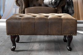 Hocker Model: Chesterfield - Antiek bruin (suede look)