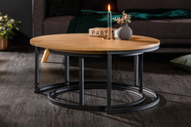 Design industriële stijl salontafel set van 2 80 cm eiken look