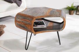 Retro salontafel ORGANIC LIVING 70cm grijs massief sheeshamhout met opbergruimte Hairpin Poten