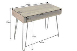 Massief bureau SCORPION met haarspeldpoot van 100 cm natuurlijk mangohout