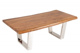 Massief houten salontafel MAMMUT 110 cm acacia honingafwerking sledeframe boomrand 4 cm tafelblad