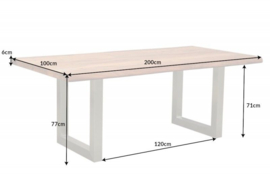 Massieve eettafel MAMMUT ARTWORK 200cm acacia 6cm blad naturel roestvrij staal