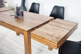 Massieve eettafel PURE 120-200cm Sheesham met verlengplaten met een unieke nerf