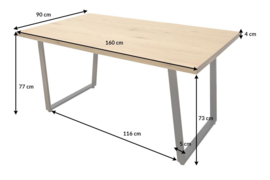 Design eettafel Chance 160 cm eiken look met slede onderstel industriële stijl