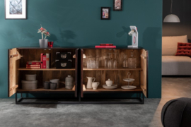 Massief dressoir CREATIV 177 cm mangohout uitgebreid retro design aan de voorkant