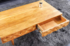 Massief houten salontafel ALPINE 105 cm natuurlijke acaciahoningafwerking met opbergladen