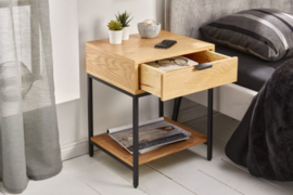 Industrieel nachtkastje ELEMENTS 40cm eiken bijzettafeltje met lade