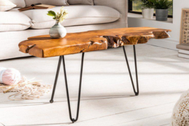 Massieve salontafel WILD 100cm teak massief houten boomschijf Hairpin Legs