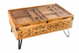 Vintage salontafel SEVEN SEAS 100cm natuurlijk sparrenhouten haarspeldpoten opbergruimte