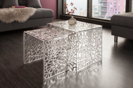 Handgemaakte salontafel ABSTRACT 49 cm set van 2 zilver in gap-design