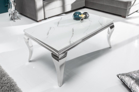 Elegante salontafel MODERN BAROK 100cm glazen blad in marmerlook roestvrijstalen poten