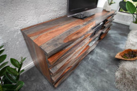 Massief tv meubel  150 cm rookafwerking Sheesham hout met een uitgewerkte voorkant