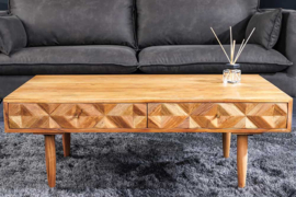 Massief houten salontafel ALPINE 105 cm natuurlijke acaciahoningafwerking met opbergladen