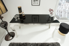 Elegante console tafel MODERN BAROK 140 cm zwart roestvrij staal opaal glazen tafelblad