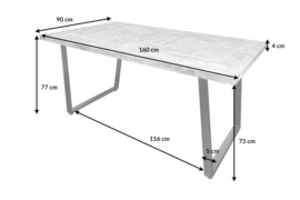 Design eettafel LOFT betonlook 160cm met slede onderstel industriële stijl