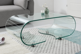 glazen salontafel  90 cm transparant met wielen