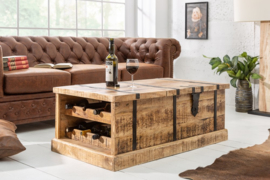 Massief houten salontafel BODEGA 100 cm mangohouten kist voor thuis