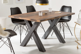 Industriële eettafel 140cm donker eiken look met zwarte X-poten