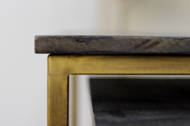 Vierkante salontafel - 70x70 cm - black wash/antique gold - set van 2
