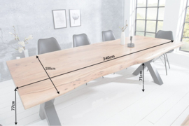 Massieve boomstam eettafel MAMMUT NATURE 240 cm acacia 6 cm tafelblad