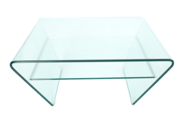 Moderne glazen salontafel FANTOME 70 cm trapezium met doorzichtige plank