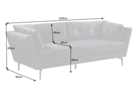 Elegante 3-zits bank MARVELOUS 220 cm grijs fluweel 3-zits bank inclusief kussens