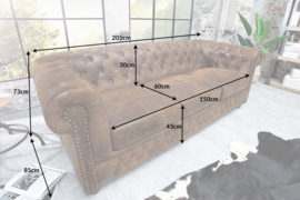 Chesterfield 3-zits bank 205cm antiek bruin met knoopsluiting en veerkern