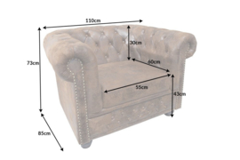 Chesterfield fauteuil 110cm antiek bruin met knoopsluiting en veerkern