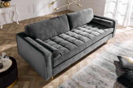 Elegante design 3-zitsbank COSY VELVET 225 cm grijs fluweel stof