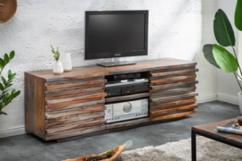Massief tv meubel  150 cm rookafwerking Sheesham hout met een uitgewerkte voorkant