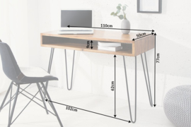 sheesham hout Retro bureau SCORPION 110 cm  met ondervak steen finish Haarspeldpoten palissander