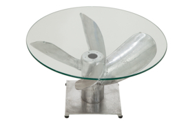 Maritieme salontafel OCEAN M 60cm zilveren antieke scheepsschroef met glazen blad