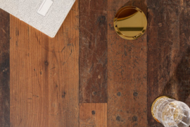 Industriële eettafel 140cm donker eiken look met zwarte X-poten