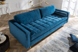 Elegante design 3-zitsbank COSY VELVET 225 cm aqua fluweel stof