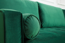 Elegante loungebank COSY VELVET 260 cm smaragdgroen fluweel stof.lounge gedeelte aan beide zijde op te monteren.