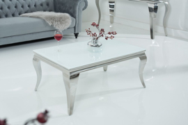 Elegante salontafel MODERN BAROQUE 100cm zilver met wit opaal glas