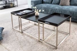 Moderne salontafel set van 3 ELEMENTS 75cm zwart stalen uitneembaar blad